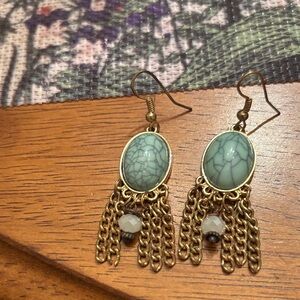 Source Unknown Gold-Tone Turquoise Crackle Oval Dangle Earrings